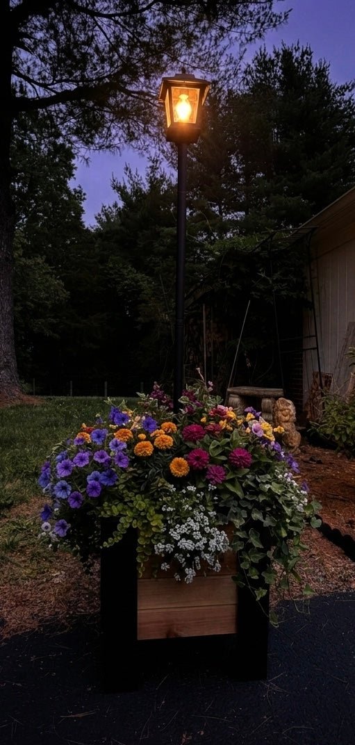 Handcrafted Raised Cedar Planter with solar lamp