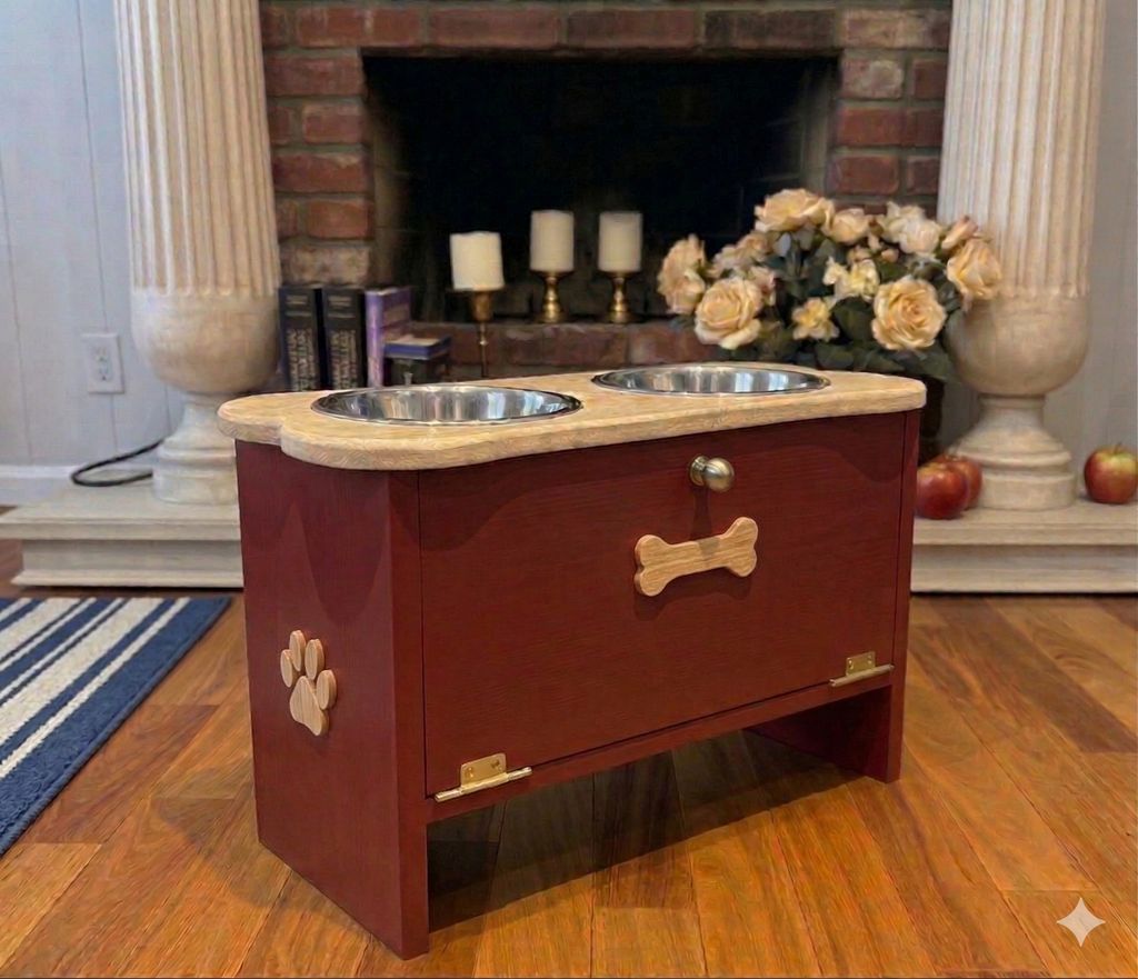 15” Feeding Stand Double bowl & Storage