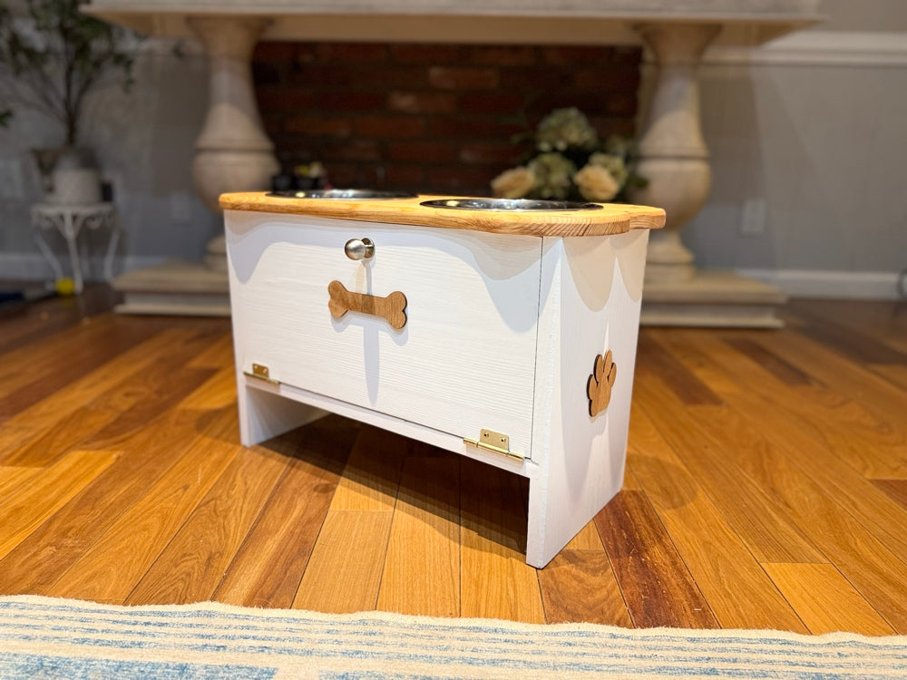 15” Feeding Stand Double bowl & Storage