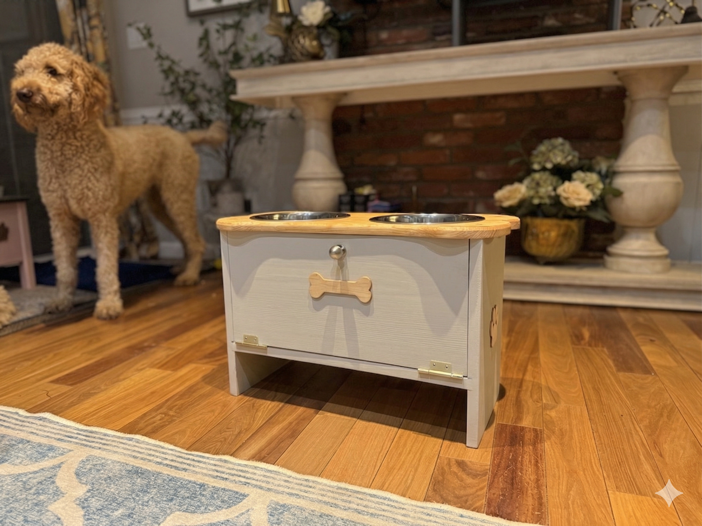 15” Feeding Stand Double bowl & Storage