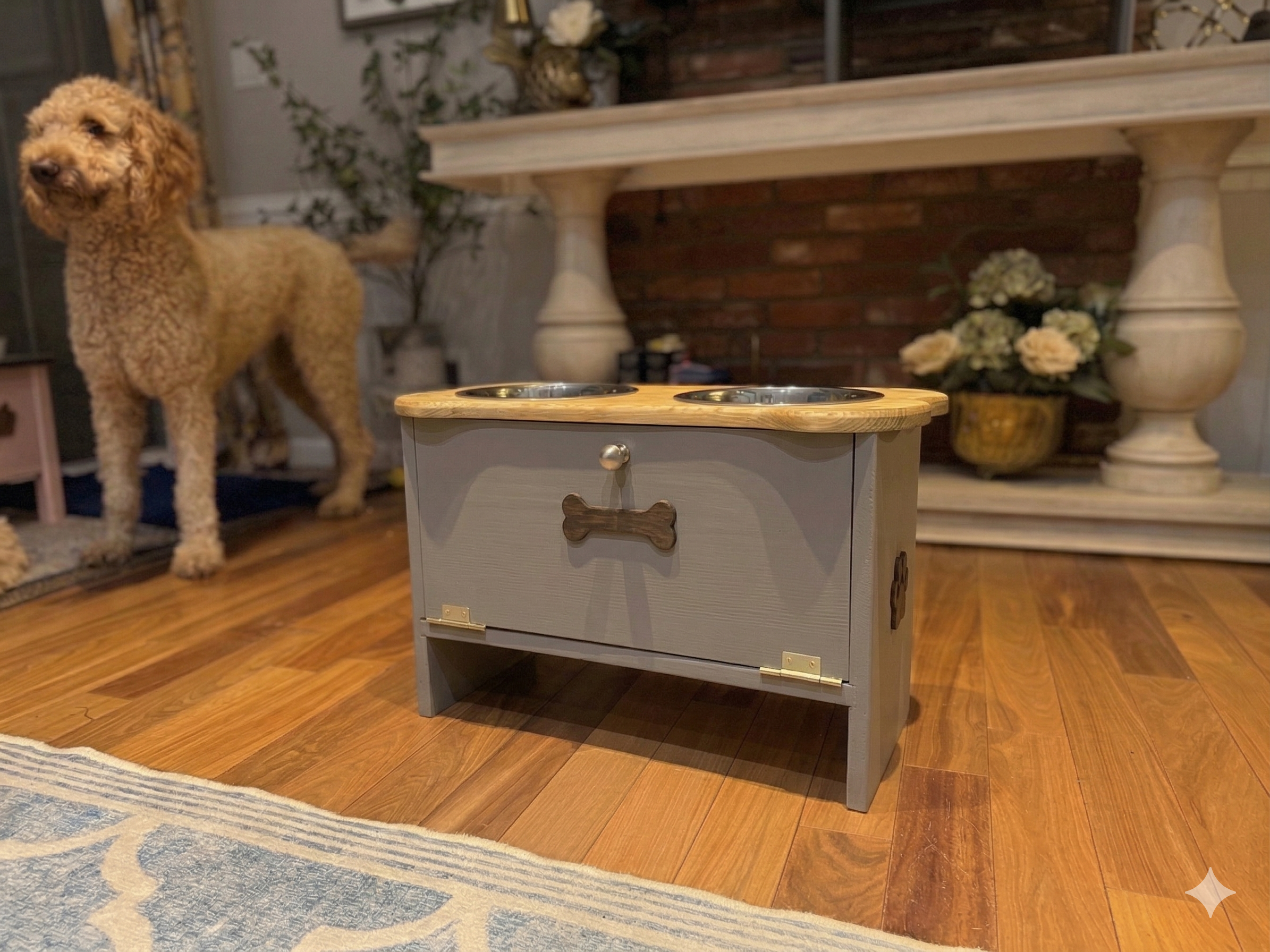 15” Feeding Stand Double bowl & Storage