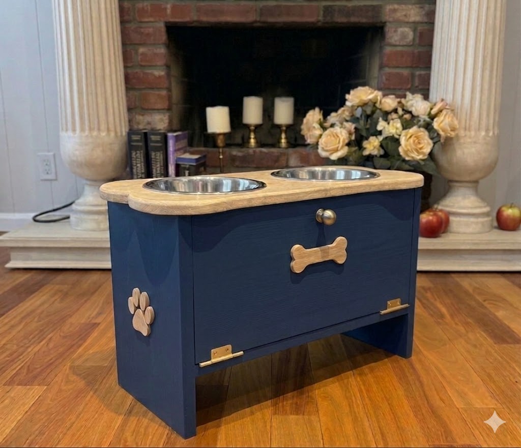 15” Feeding Stand Double bowl & Storage