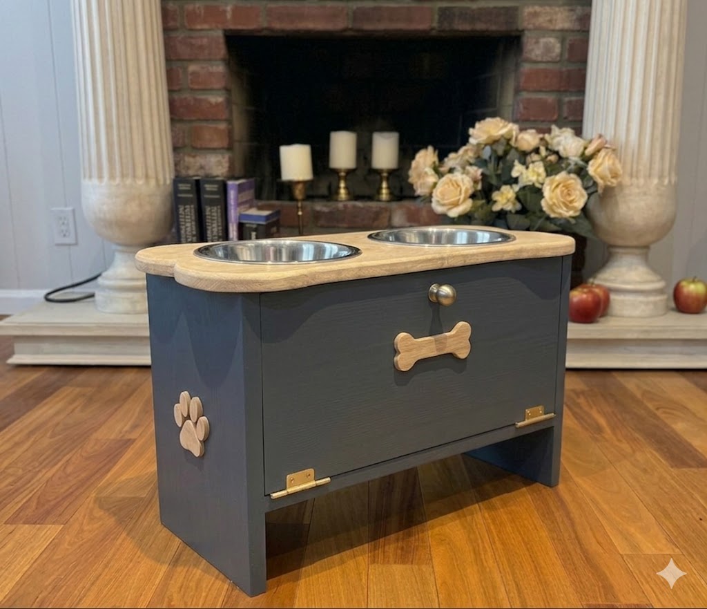 15” Feeding Stand Double bowl & Storage