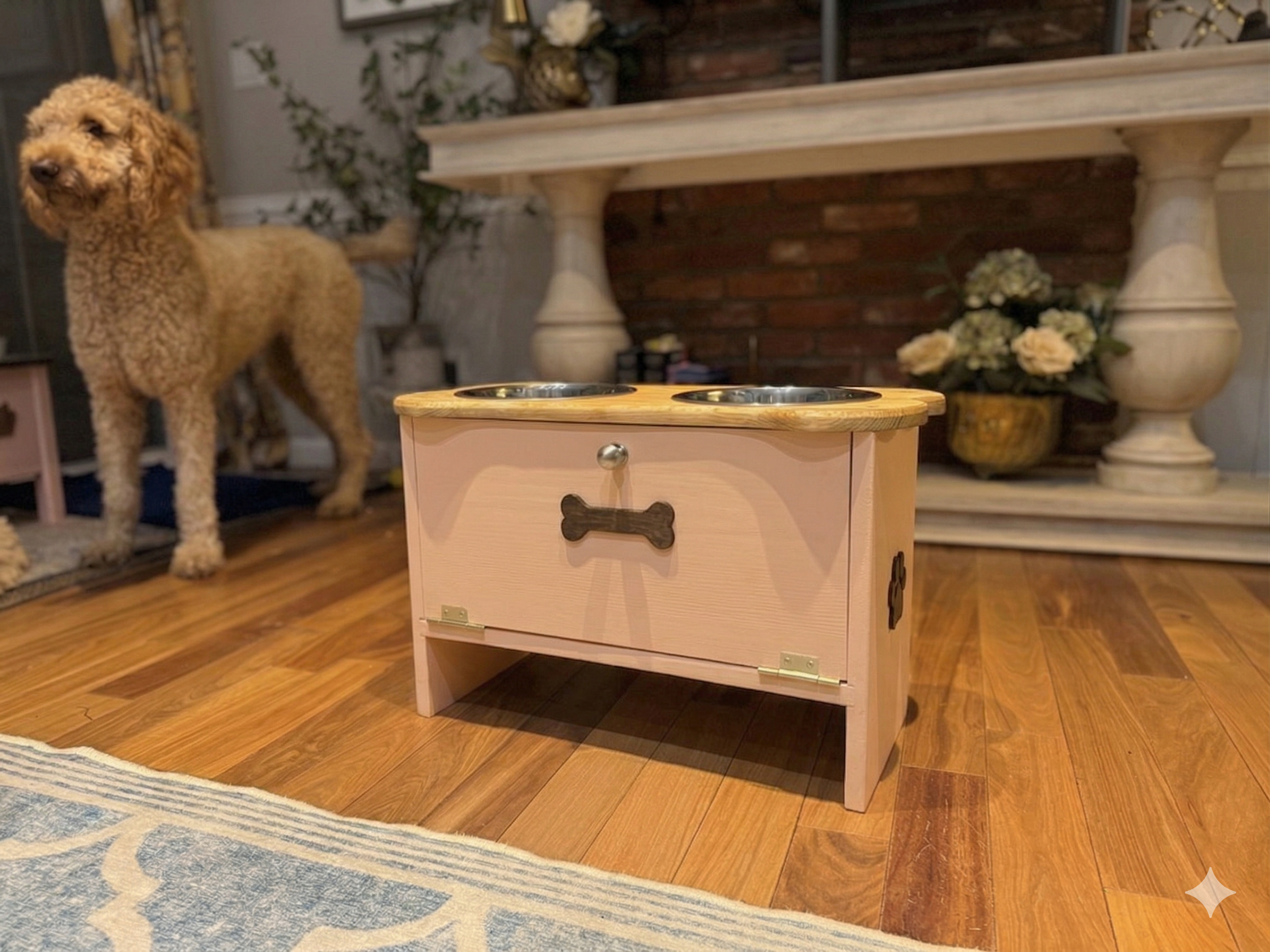 15” Feeding Stand Double bowl & Storage